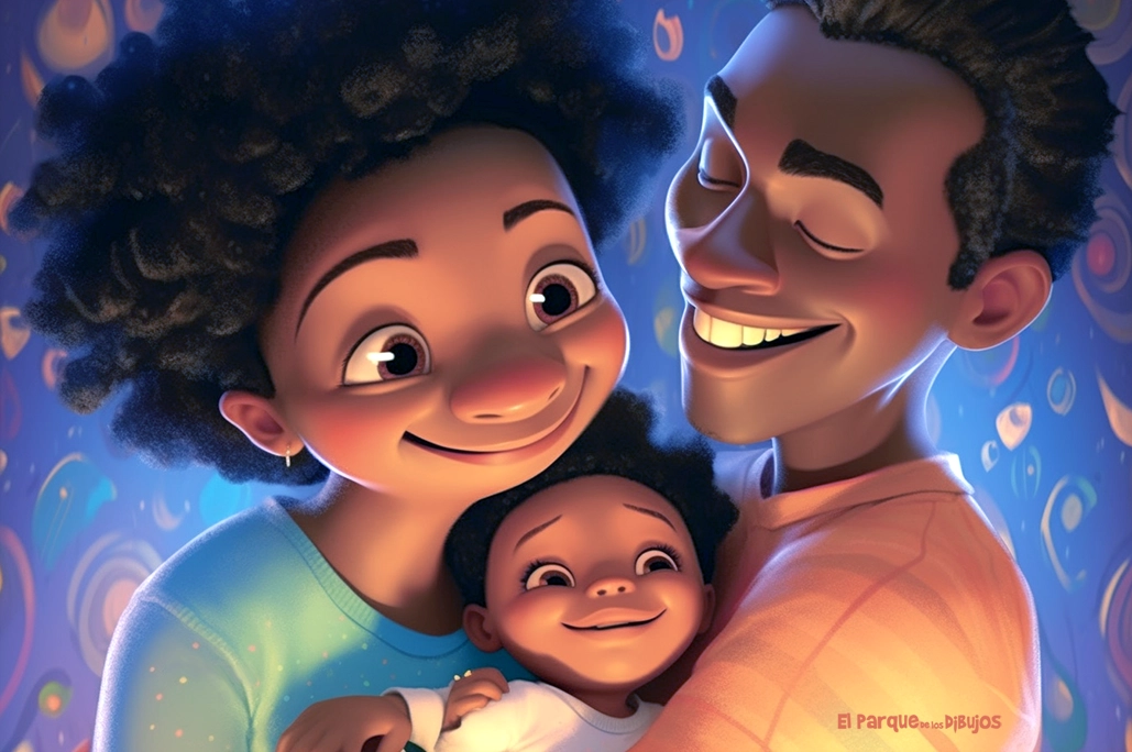 Imagen en color de unos padres felices con su Bebé